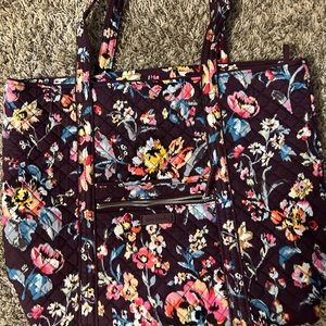 Maroon Vera Bradley Tote and medium cosmetic makeup bag